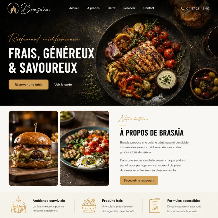 Site livré pour un restaurant